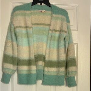 SO Blue and Green Striped Cardigan Sweater